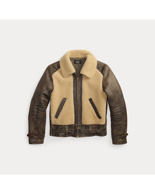 RRL Metallic Shearling-Panel Leather Jacket for men