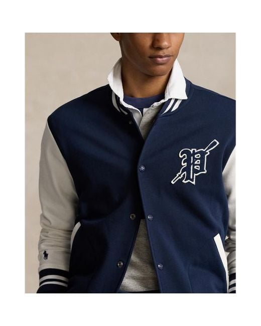 Ralph Lauren Blue Fleece Baseball Jacket for men