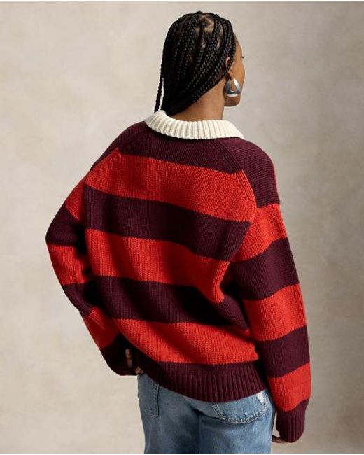 Polo Ralph Lauren Red Striped Wool-Blend Rugby Jumper