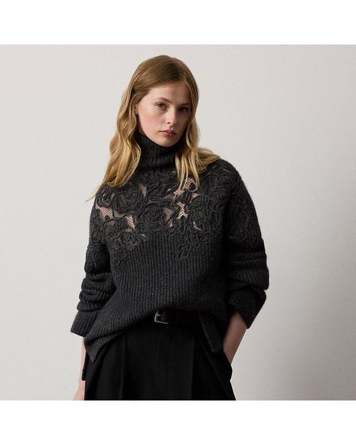 Ralph Lauren Black Ralph Lauren Embroidered Cashmere Funnelneck Sweater