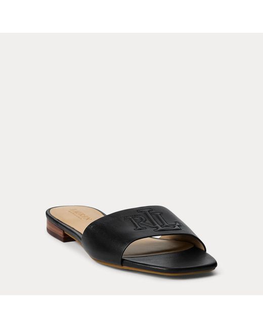 Ralph Lauren Black Everley Calfskin Slide Sandal