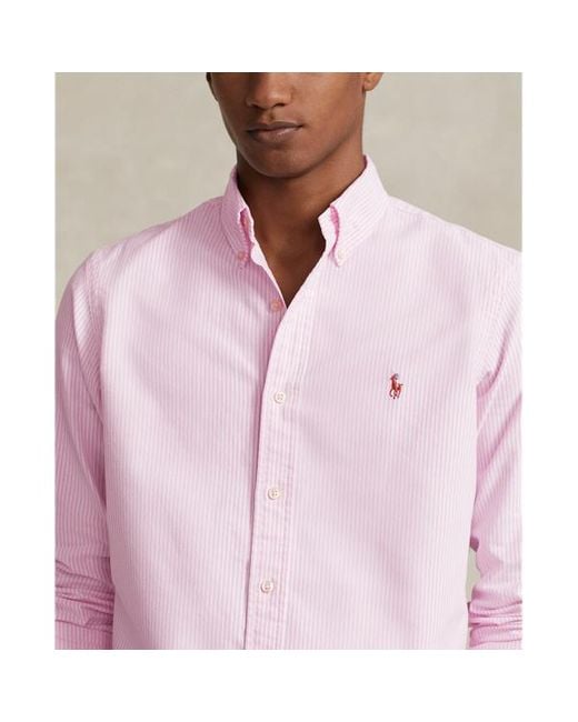 Polo Ralph Lauren Pink Slim Fit Striped Oxford Shirt for men
