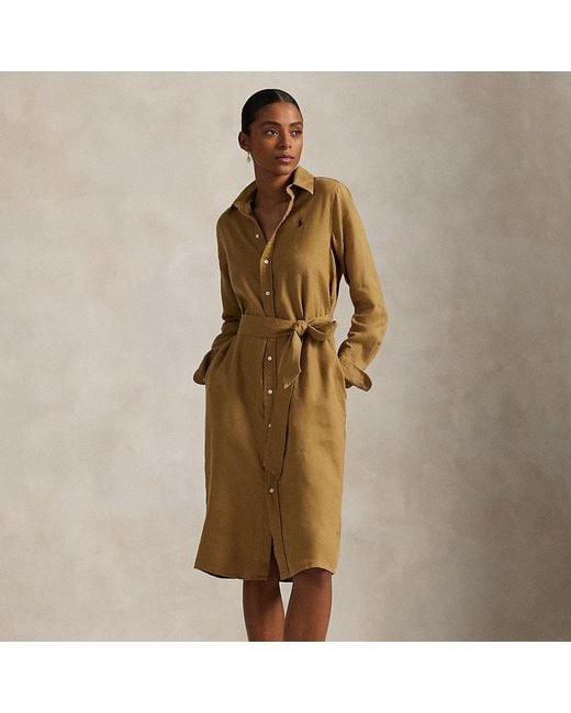 Chemisier in lino con cintura di Polo Ralph Lauren in Brown