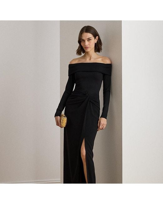 Abito lungo in crêpe a coste di Ralph Lauren in Black