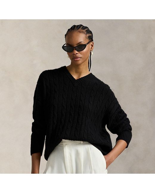 Pull Col En V Torsadé En Cachemire Ralph Lauren en coloris Black