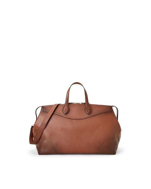 Ralph Lauren Brown Burnished Calfskin Voyager Duffel for men