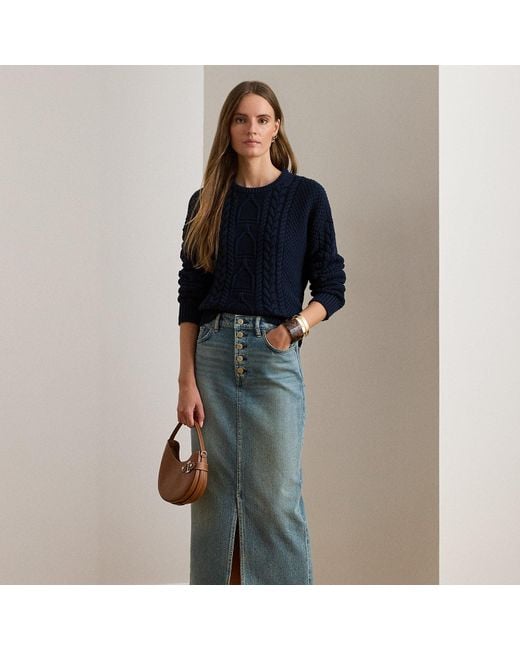 Ralph Lauren Blue Denim Pencil Midi Skirt