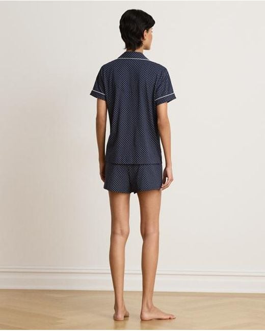 Ralph Lauren Blue Polka-Dot Cotton Jersey Boxer Sleep Set