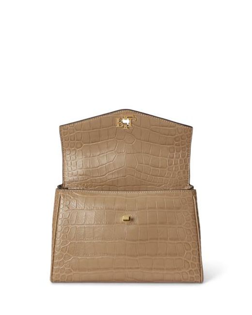 Ralph Lauren Natural Croc-Embossed Small Farrah Soft Satchel