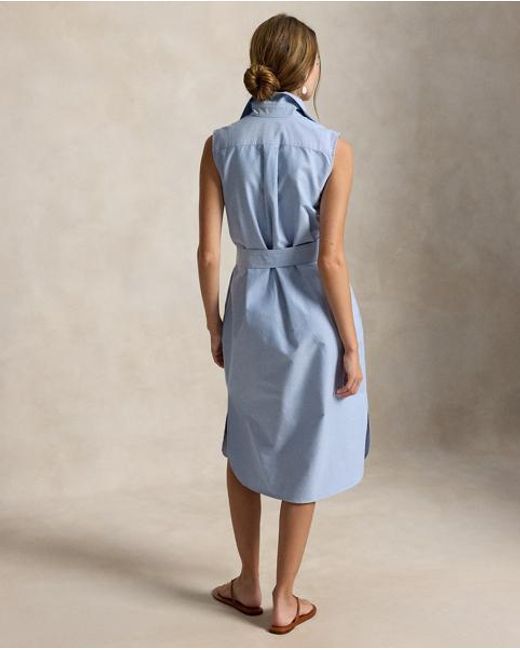 Polo Ralph Lauren Blue Belted Oxford Sleeveless Shirtdress