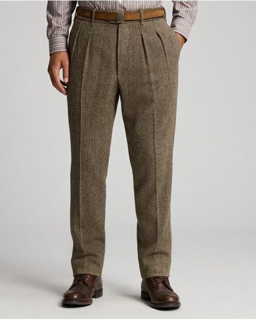 RRL Gray Slim Fit Pleated Herringbone Trouser for men