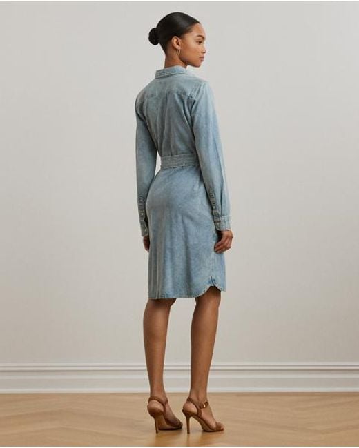 Ralph Lauren Blue Denim-Hemdkleid Mit Gürtel