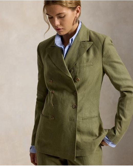 Polo Ralph Lauren Green Double-Breasted Hemp-Linen Blazer