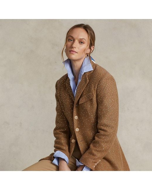 Ralph Lauren Wool Sequined Herringbone Blazerjacket in Brown Lyst
