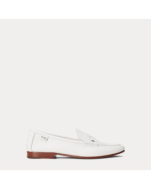 Polo Ralph Lauren White Pebbled Leather Penny Loafer