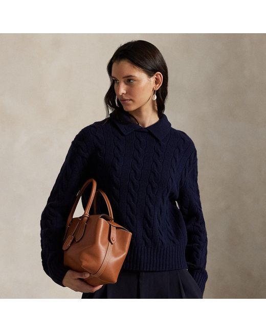 Polo Ralph Lauren Blue Cable-Knit Wool-Cashmere Polo Jumper