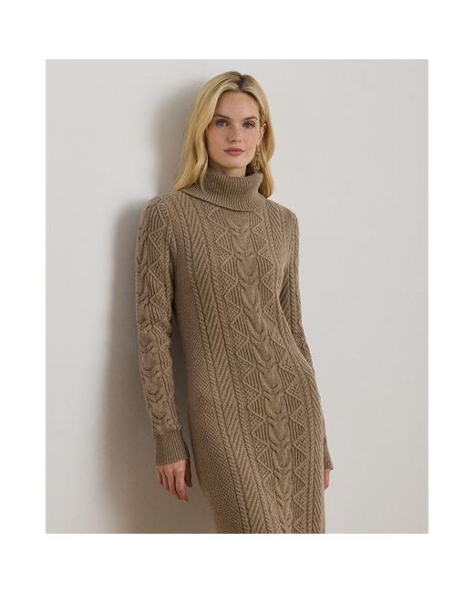 Ralph Lauren Brown Cable-Knit Rollneck Jumper Dress