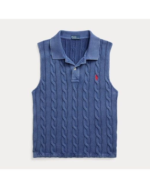 Polo Ralph Lauren Blue Verkürztes Poloshirt mit Zopfmuster