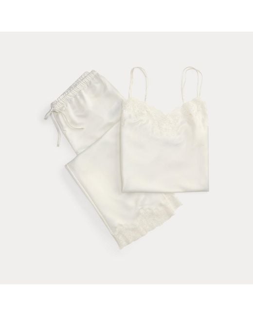 Ralph Lauren Brown Lace-Trim Satin Double-Strap Cami Pj Set
