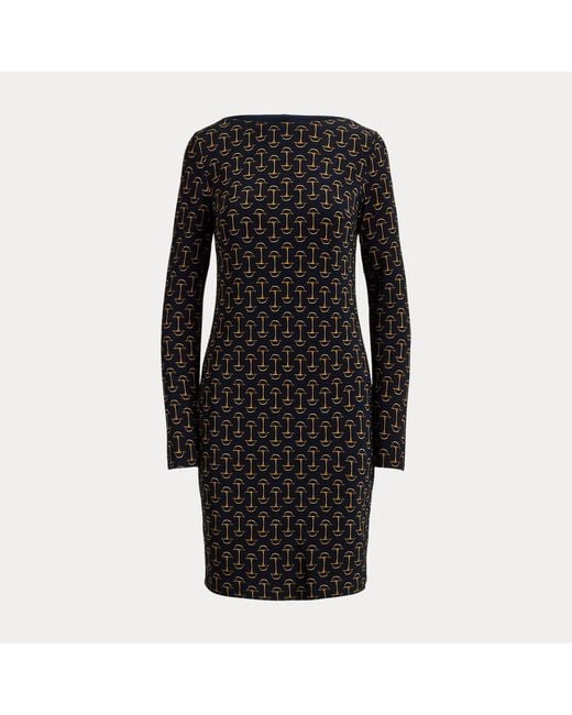 Ralph Lauren Black Geo-Print Stretch Jersey Boatneck Dress