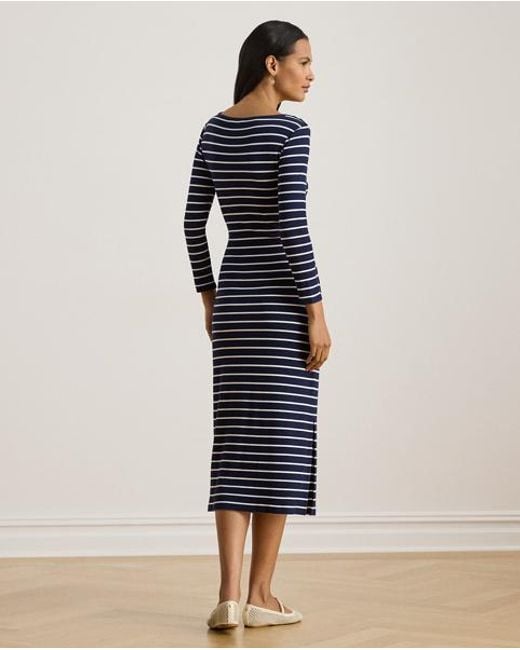 Ralph Lauren Blue Striped Tie-Front Cotton-Blend Dress