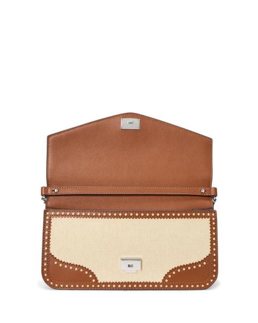 Ralph Lauren Blue Mittelgroße Stroh-Leder-Tasche Sawyer