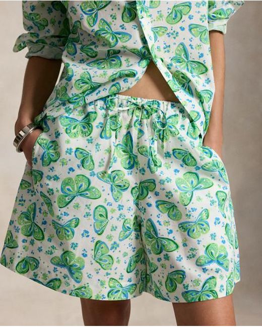 Polo Ralph Lauren Green Printed Cotton-Linen Short