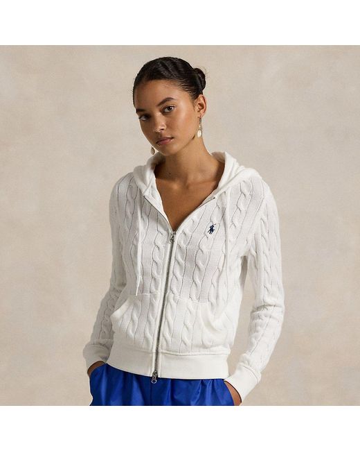 Polo Ralph Lauren White Cable-Knit Cotton Full-Zip Hoodie