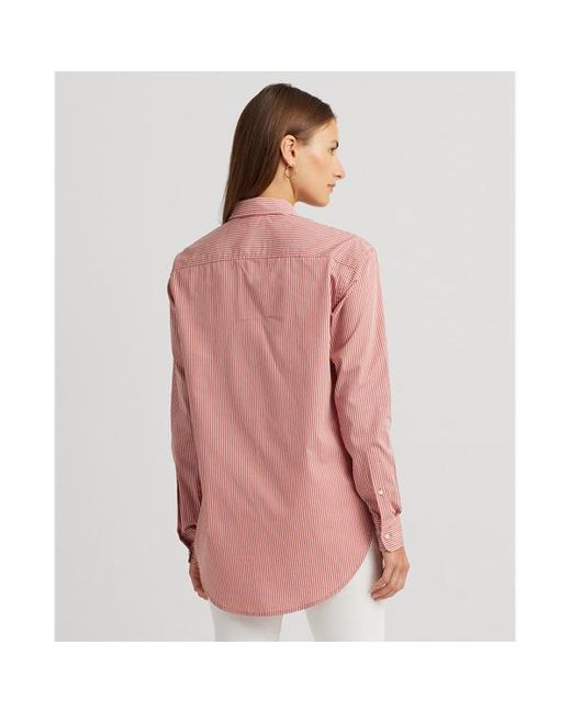 Lauren by Ralph Lauren Pink Striped Cotton Broadcloth Shirt