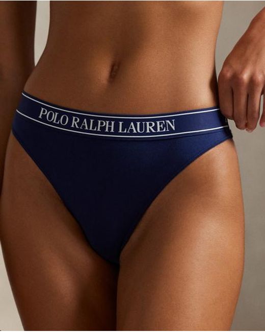 Polo Ralph Lauren Blue Repeat-Logo Mid-Rise Thong