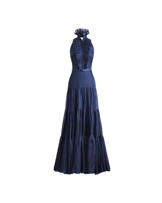 Ralph Lauren Blue Emilia Silk Evening Dress