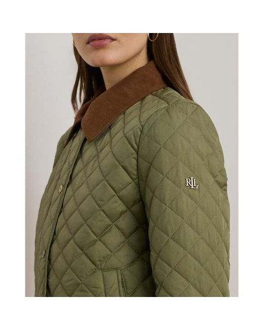 Ralph Lauren Corduroy trim Diamond quilted Jacket in Green Lyst UK