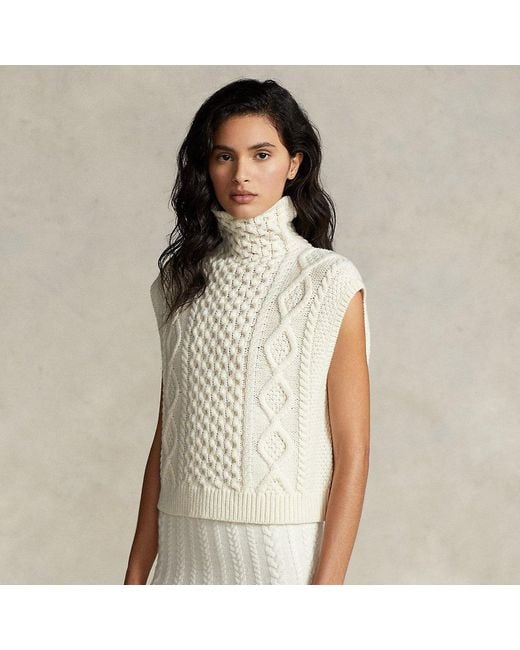 Polo Ralph Lauren Aran Wool-cashmere Sleeveless Sweater in Natural | Lyst