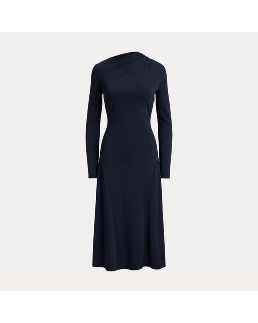 Ralph Lauren Blue Asymmetric Stretch Jersey Midi Dress