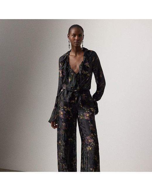Tuta Carol in raso devoré a fiori di Ralph Lauren in Black