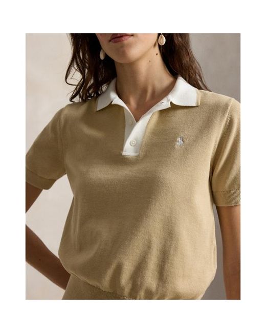 Maglia in misto cotone con colletto polo di Ralph Lauren in Natural