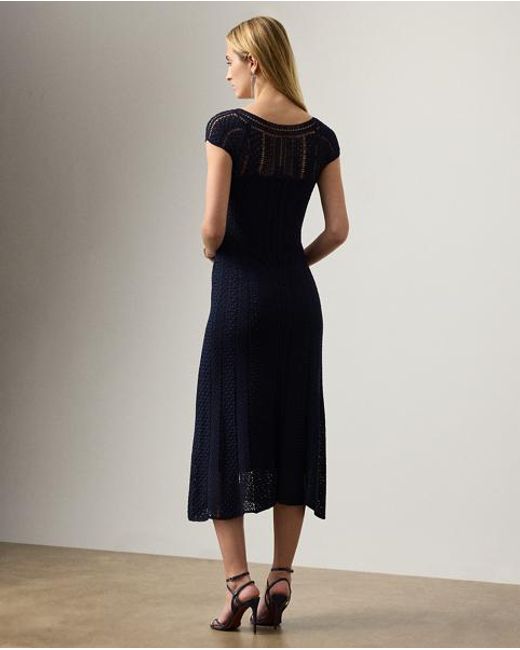 Ralph Lauren Blue Crosley Hand-Crocheted Silk Day Dress