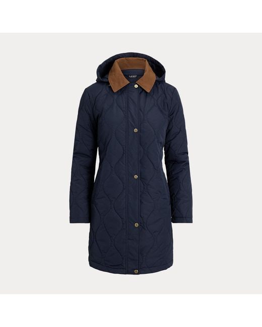 Ralph Lauren Blue Twill-Trim Onion-Quilted Hooded Jacket