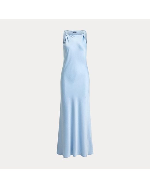 Polo Ralph Lauren Blue Satin Dress With Woven Shoulder Straps