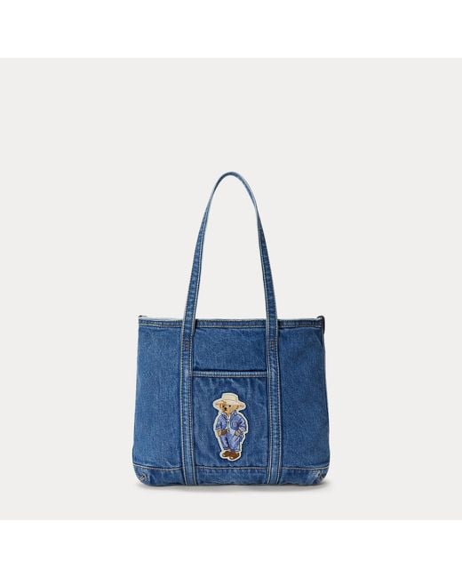 Polo Ralph Lauren Blue Polo Bear Denim Small Shopper Tote