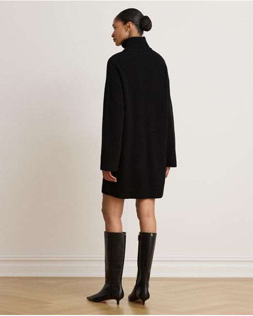 Ralph Lauren Black Wool-Cashmere Roll Neck Dress