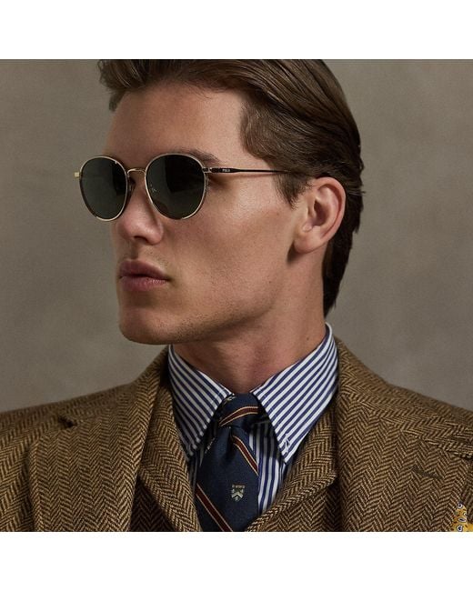 Polo Ralph Lauren Multicolor Plaid-Accent Round Metal Sunglasses for men