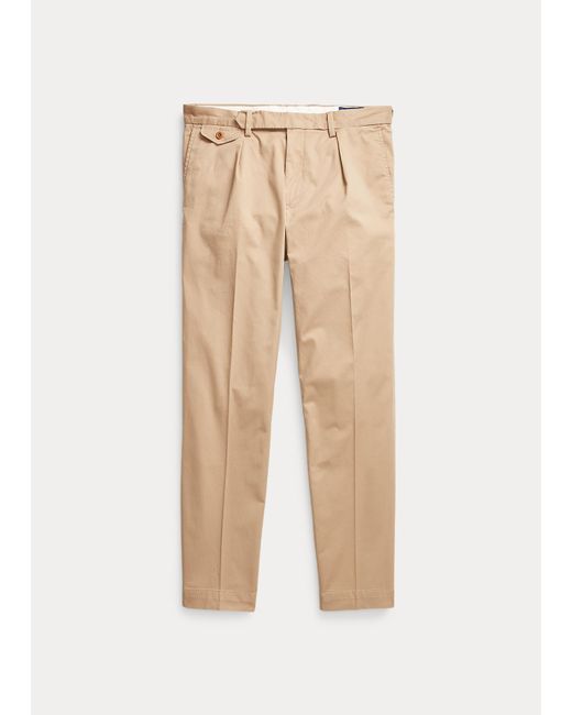 Pantaloni stretch con pieghe Tapered-Fit di Ralph Lauren in Natural da Uomo