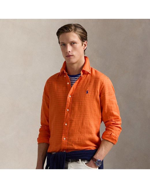 Camicia in lino Custom-Fit di Polo Ralph Lauren in Orange da Uomo