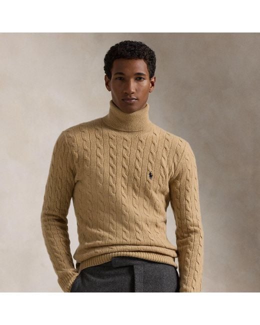 Ralph Lauren Brown Cable Wool-Cashmere Turtleneck Sweater for men