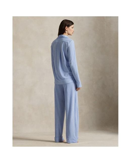 Pigiama in maglia Oxford a righe di Polo Ralph Lauren in Blue