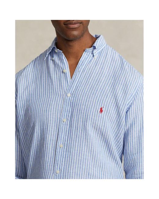Ralph Lauren Grotere Maten - Gestreept Linnen Overhemd in het Blue voor heren