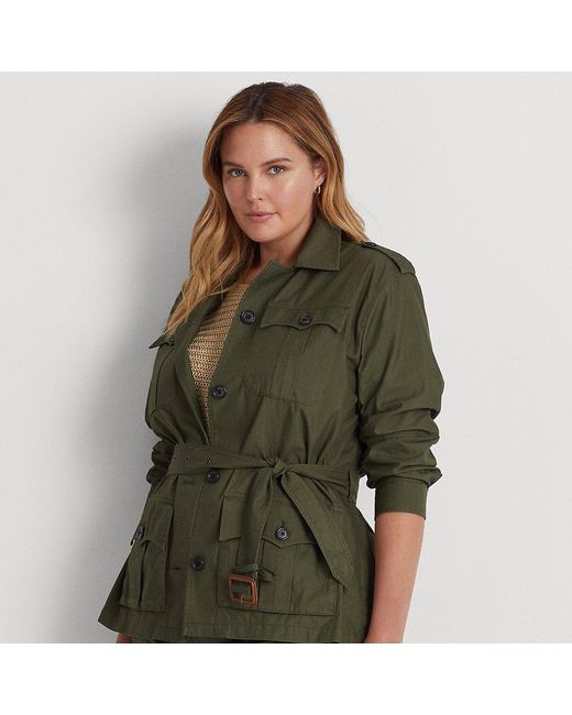 Lauren by Ralph Lauren Cotton Belted Twill Field Jacket in Dark Tropical Olive (Green) Lyst