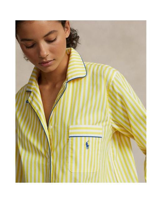 Pigiama in popeline a righe di Polo Ralph Lauren in Yellow