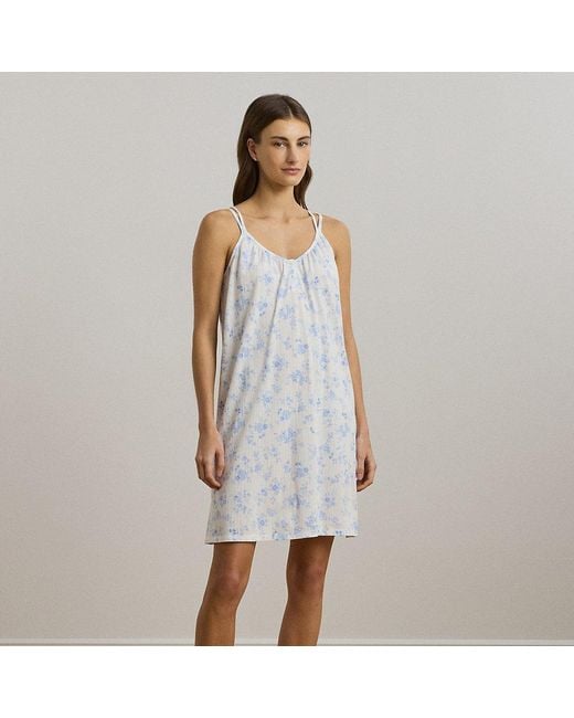 Ralph Lauren Blue Floral Jersey Double-Strap Nightgown